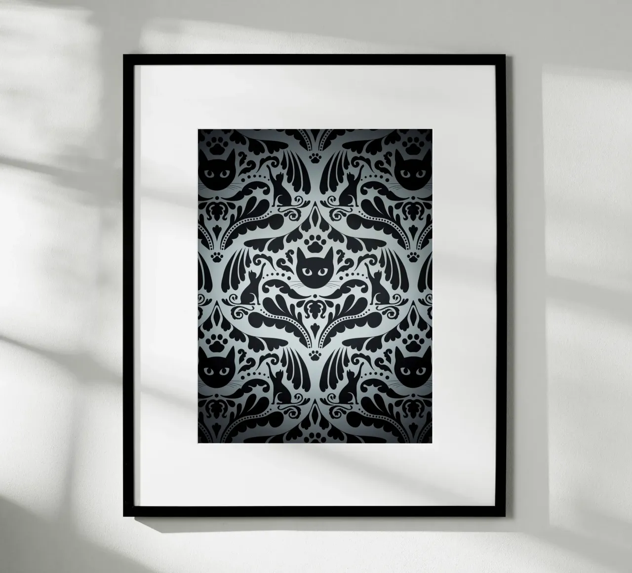 Damask Royal Cat - Elegant Black and White Decor poster da Dream Print Designs