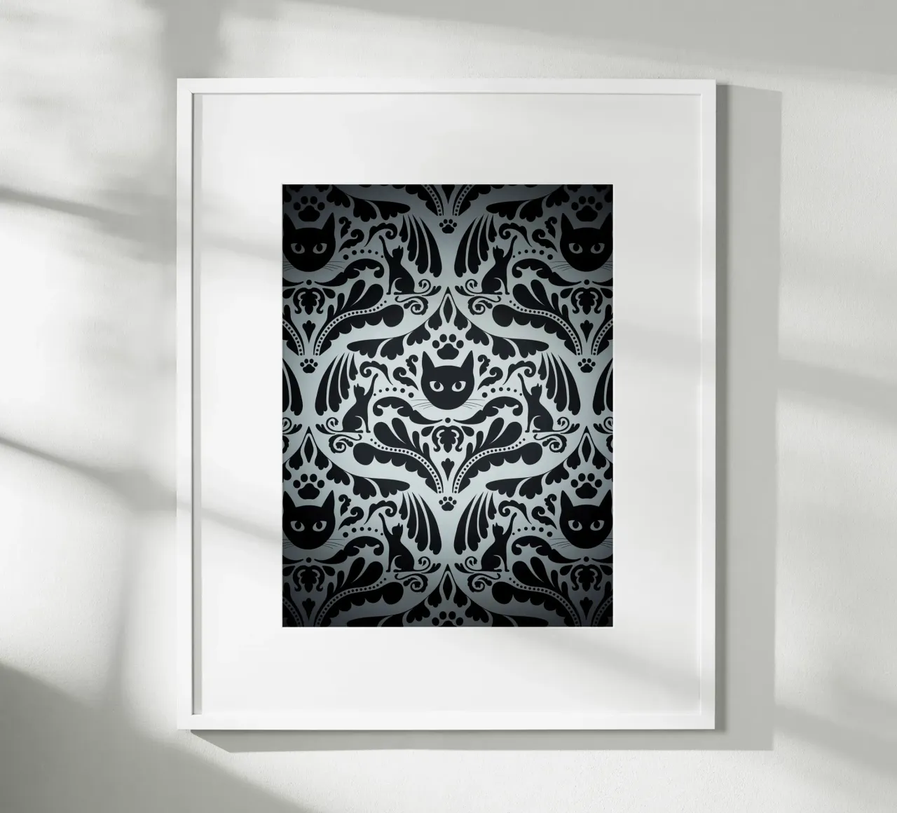 Damask Royal Cat - Elegant Black and White Decor poster da Dream Print Designs