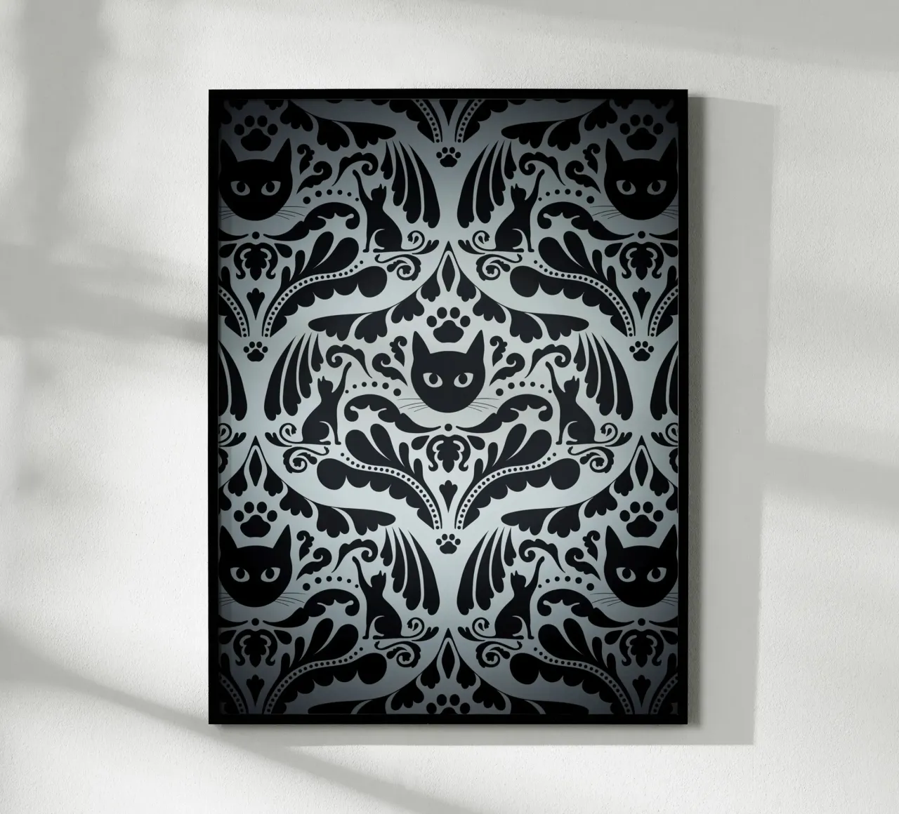 Damask Royal Cat - Elegant Black and White Decor poster da Dream Print Designs