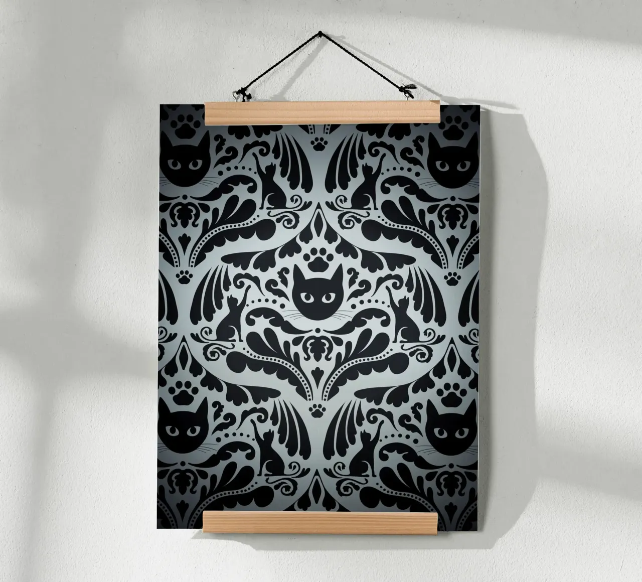 Damask Royal Cat - Elegant Black and White Decor poster da Dream Print Designs