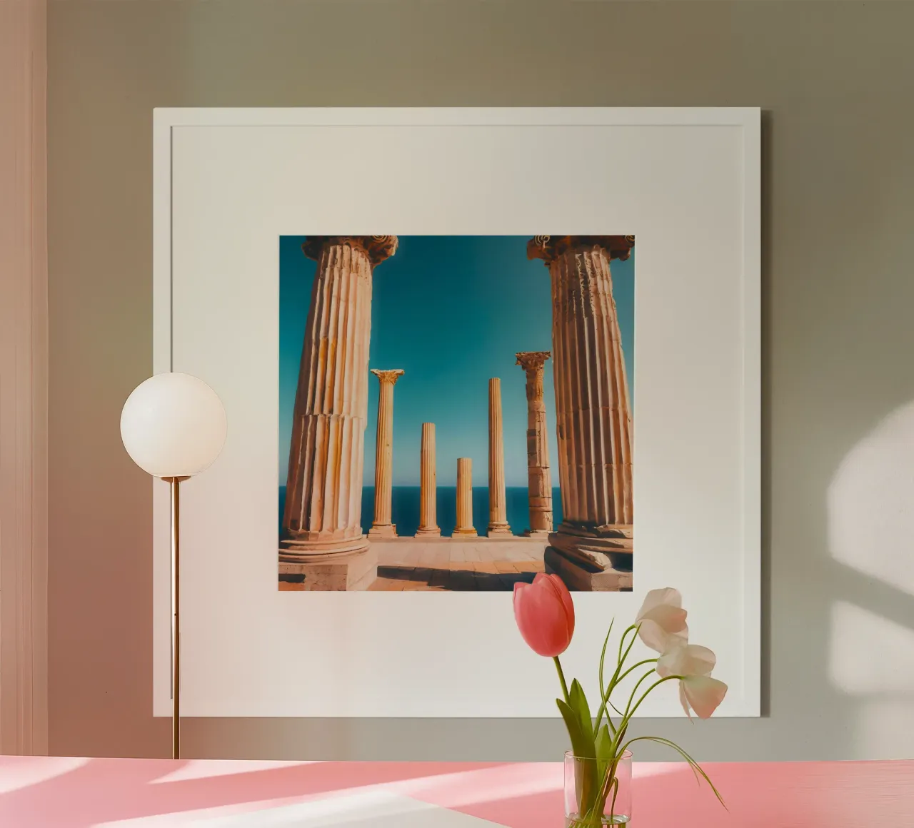 Greek Column poster con telaio in plastica da ICONICA Art Studio