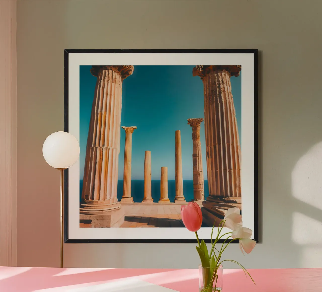 Greek Column poster con telaio in plastica da ICONICA Art Studio