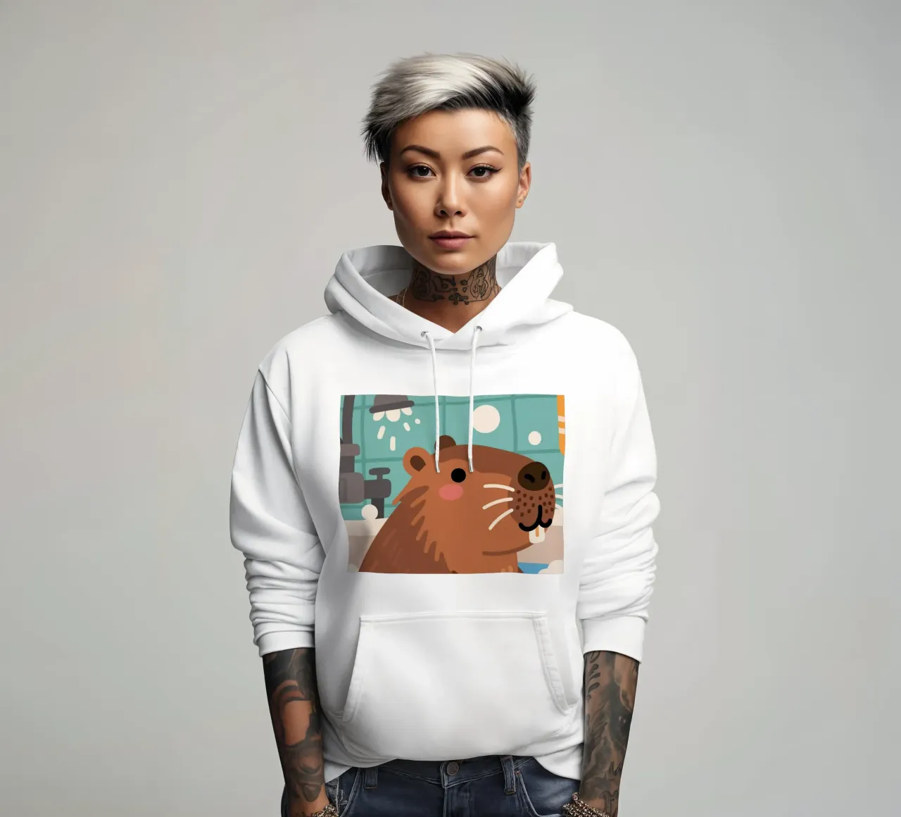 Vasca da bagno Capybara felpa con cappuccio da knowledge