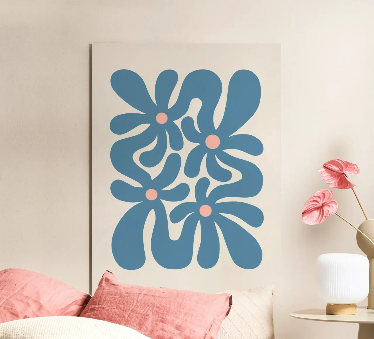 Abstracte bloemen blauw aluminium-dibond van Asha Designs