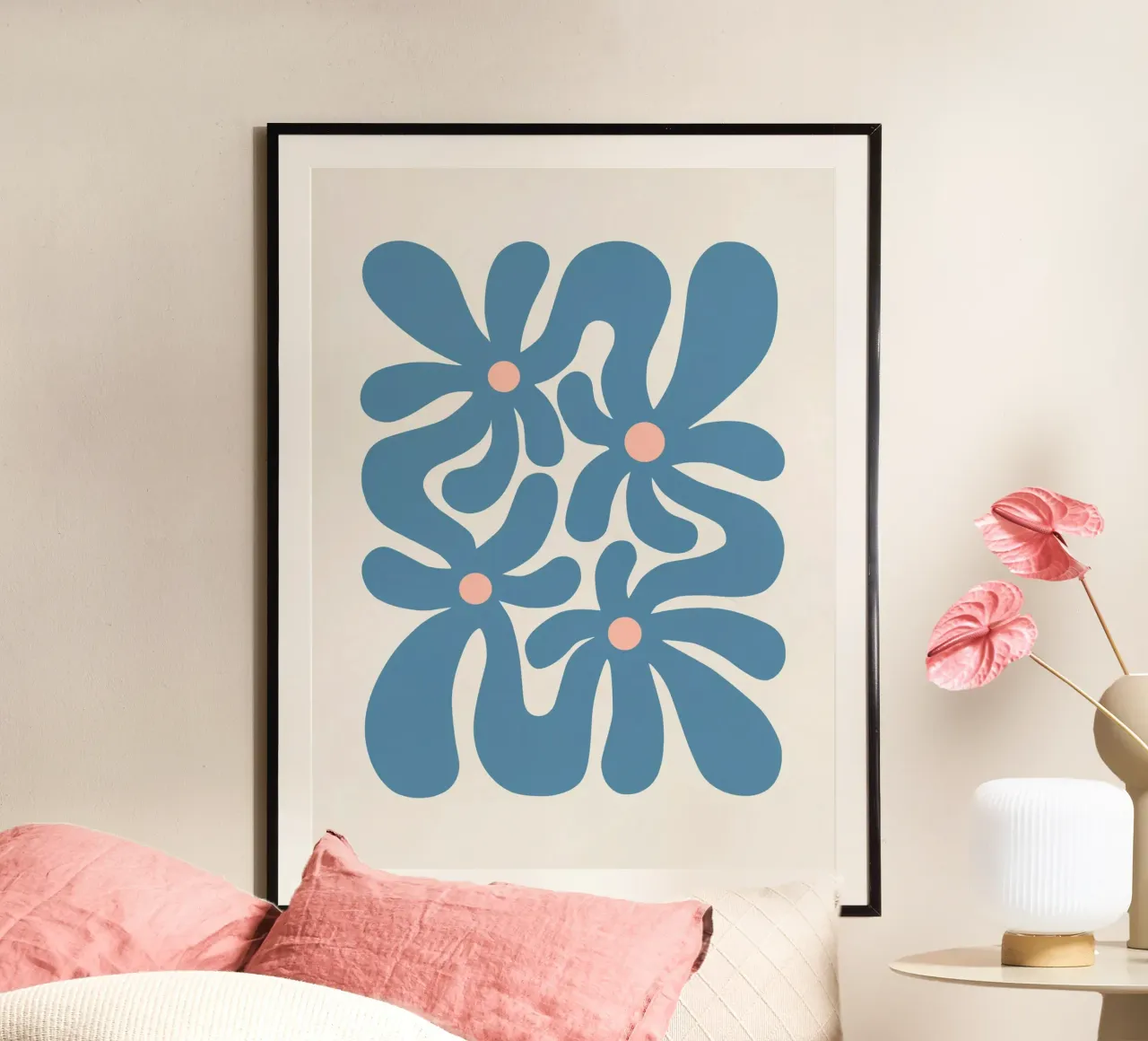 Fiori astratti blu poster da Asha Designs