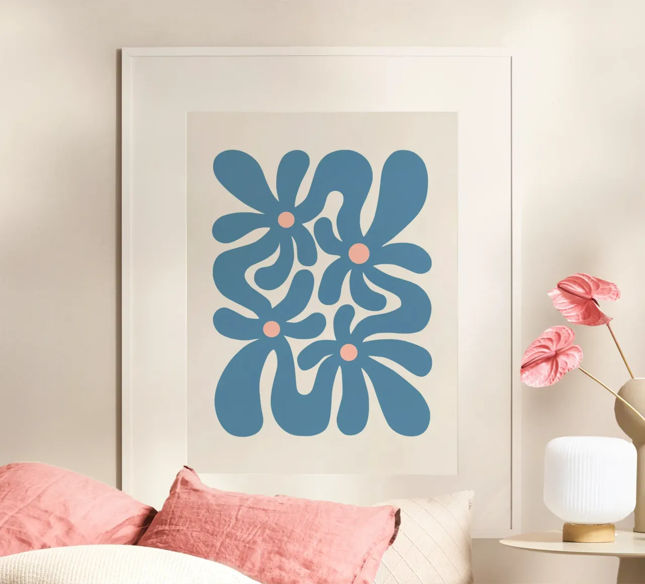 Fiori astratti blu poster da Asha Designs