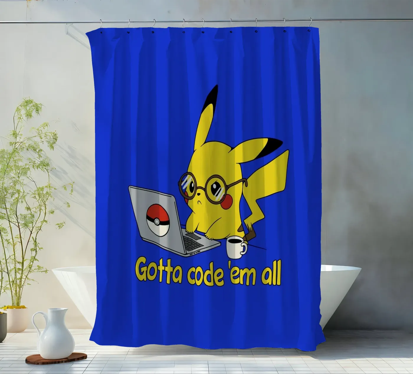 Gotta code 'em all douchegordijn van Loobs