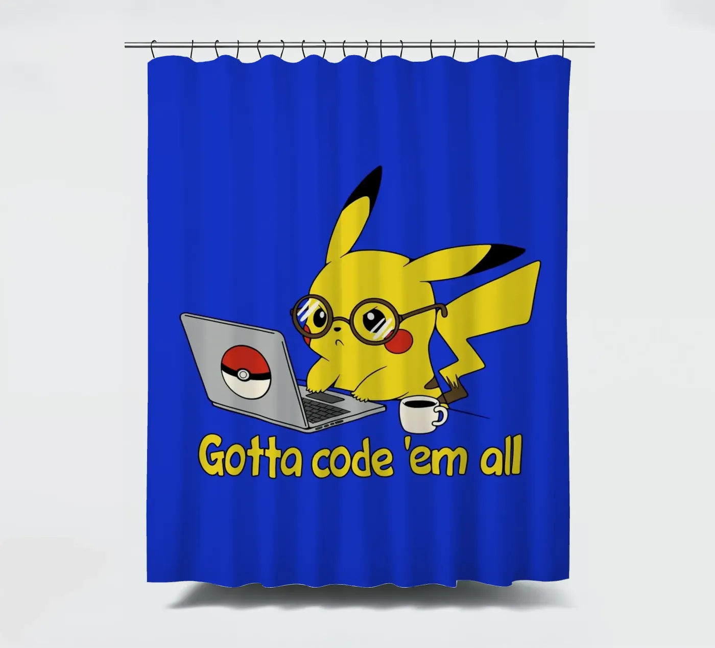 Gotta code 'em all douchegordijn van Loobs