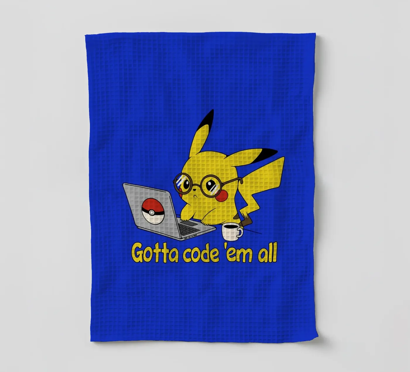 Gotta code 'em all tea towel by Loobs