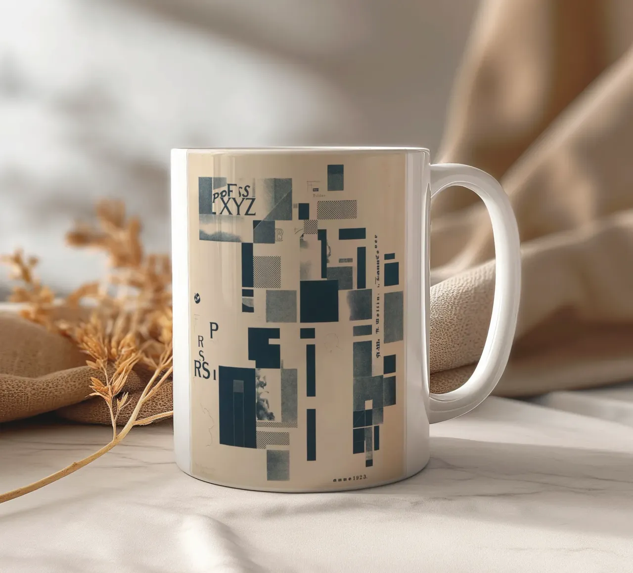 Compositie met typografische elementen tazza in ceramica da vintageshop