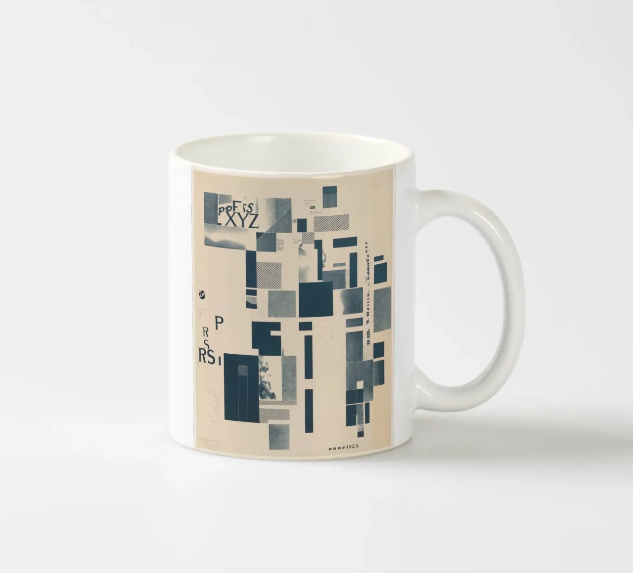 Compositie met typografische elementen tazza in ceramica da vintageshop