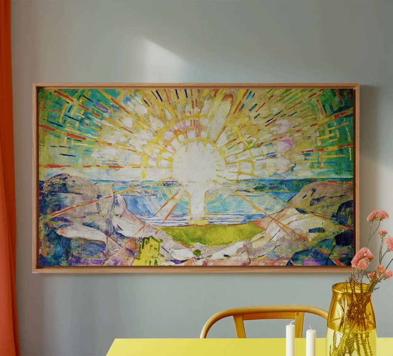 Il sole di Edvard Munch 1911 tela con Cornice a cassetta da Venus Art
