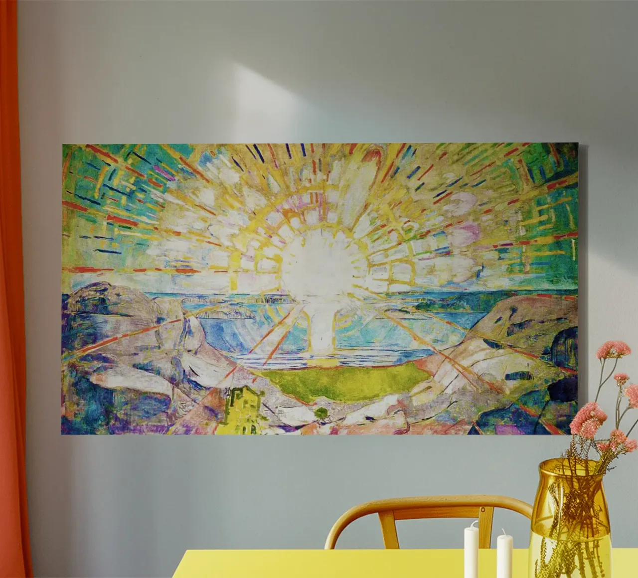 Il sole di Edvard Munch 1911 tela con Cornice a cassetta da Venus Art