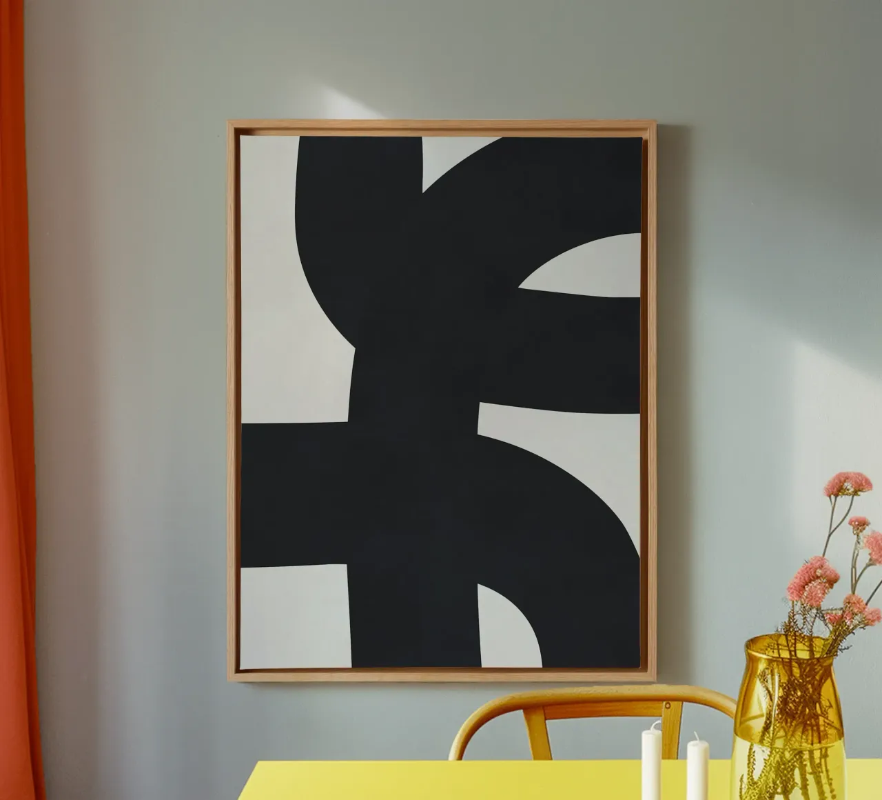 Abstracte zwart-wit kunst canvas met Baklijst van Maria Lang