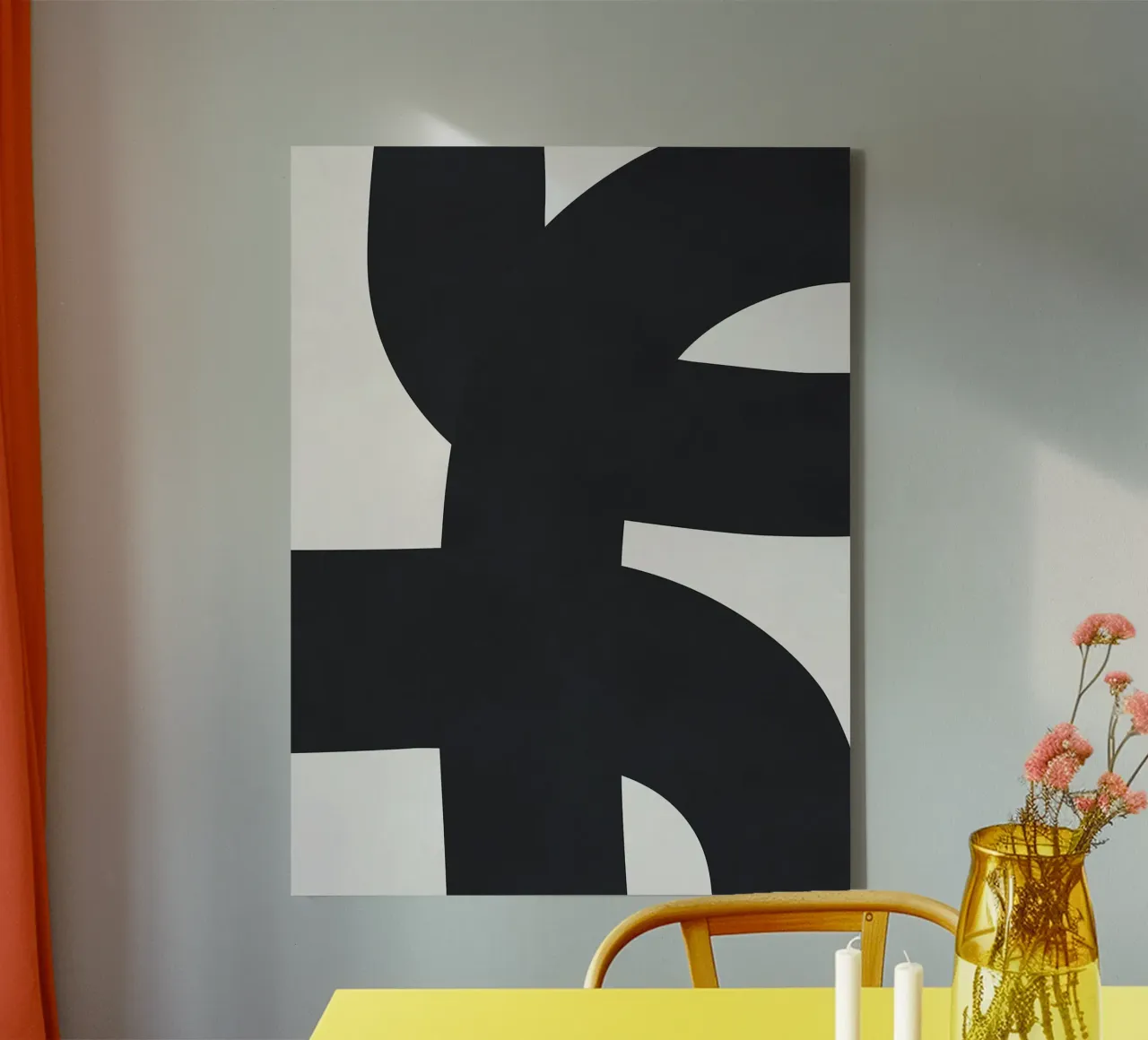 Abstracte zwart-wit kunst canvas met Baklijst van Maria Lang