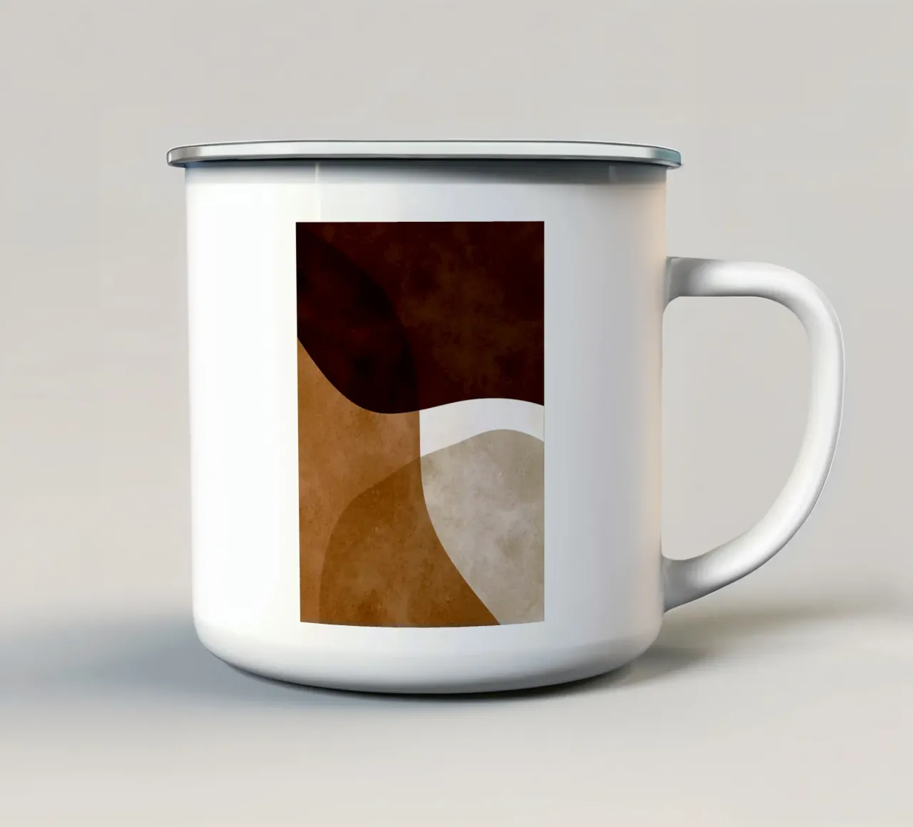 Arte astratta in bianco e marrone tazza in smalto da Maria Lang