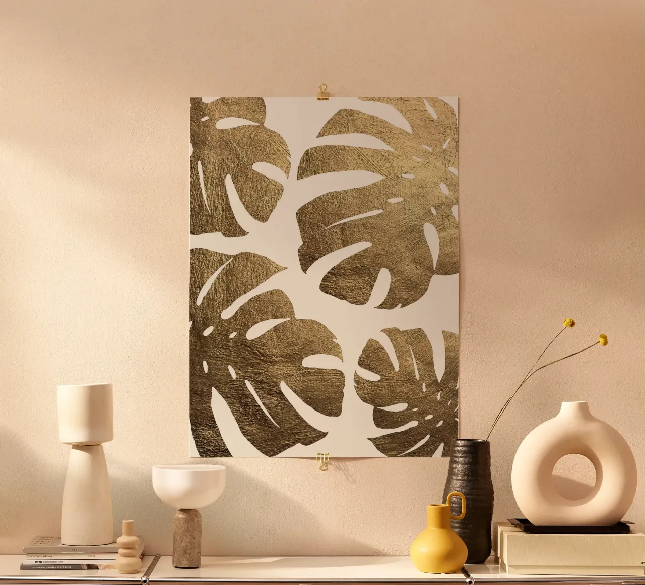 Foglia d'oro poster con telaio in legno da Maria Lang