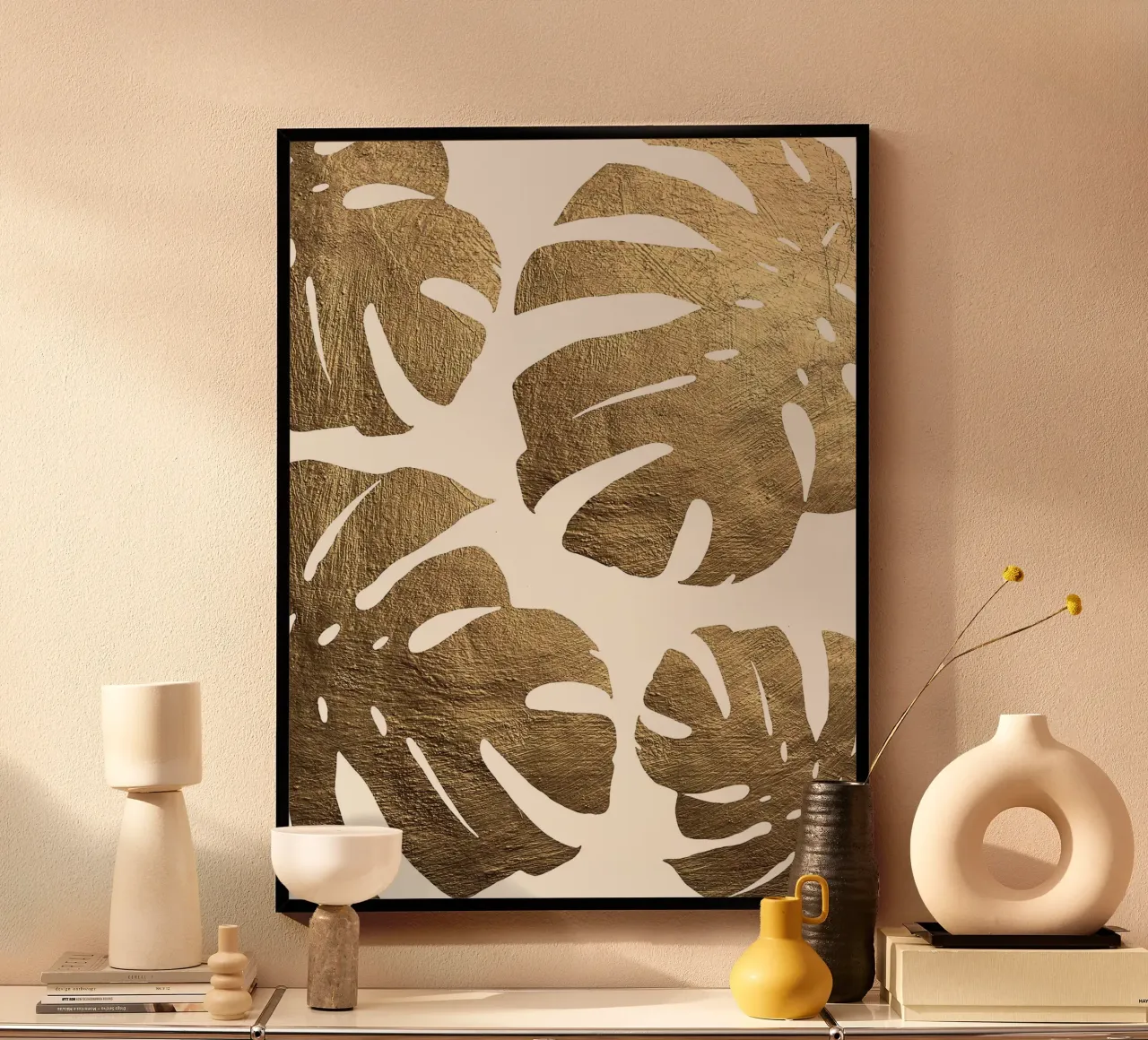 Foglia d'oro poster con telaio in legno da Maria Lang