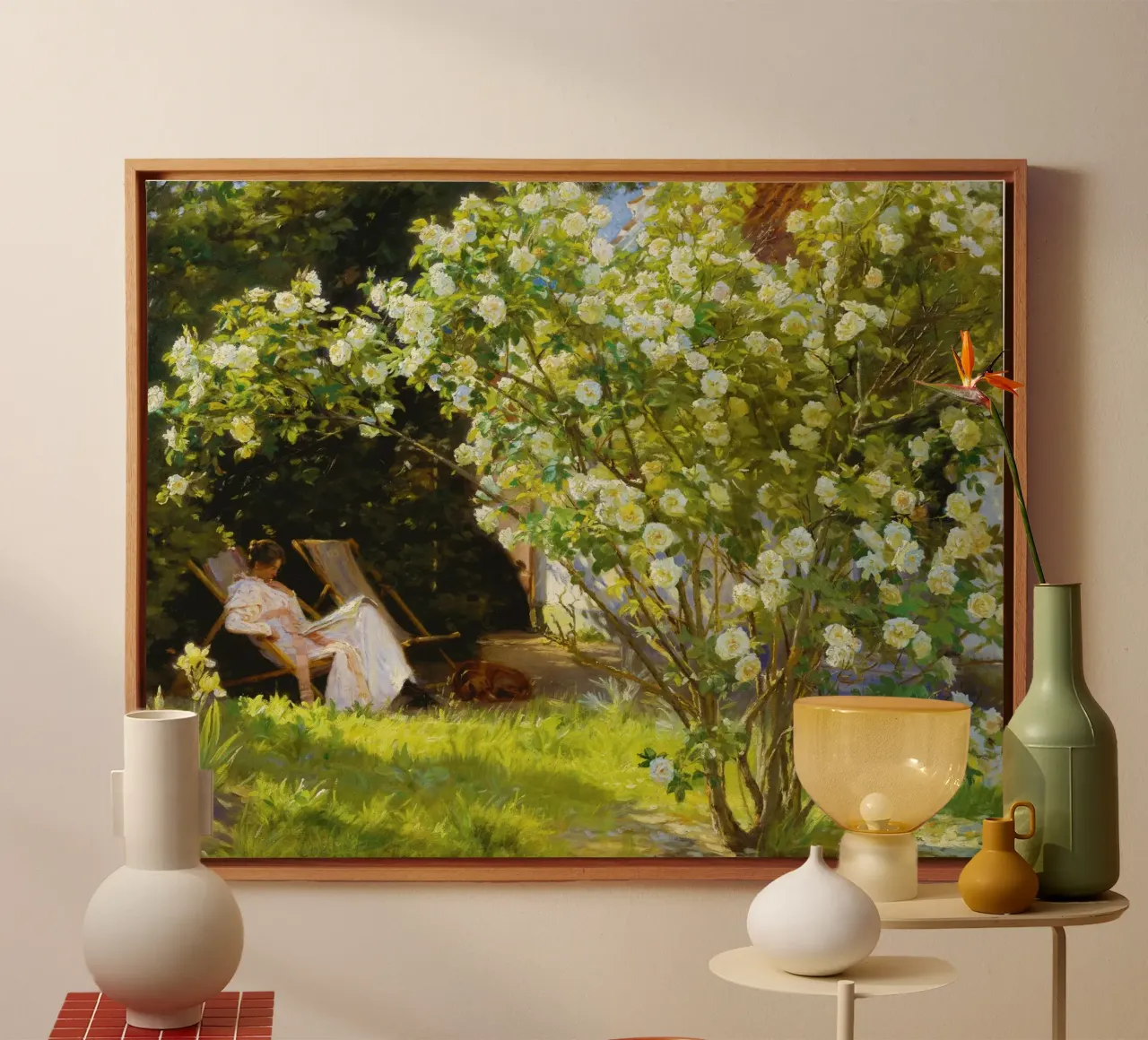 Marie Krøyer Seated in the Deckchair in the Garden canvas with Floater frame by Venus Art