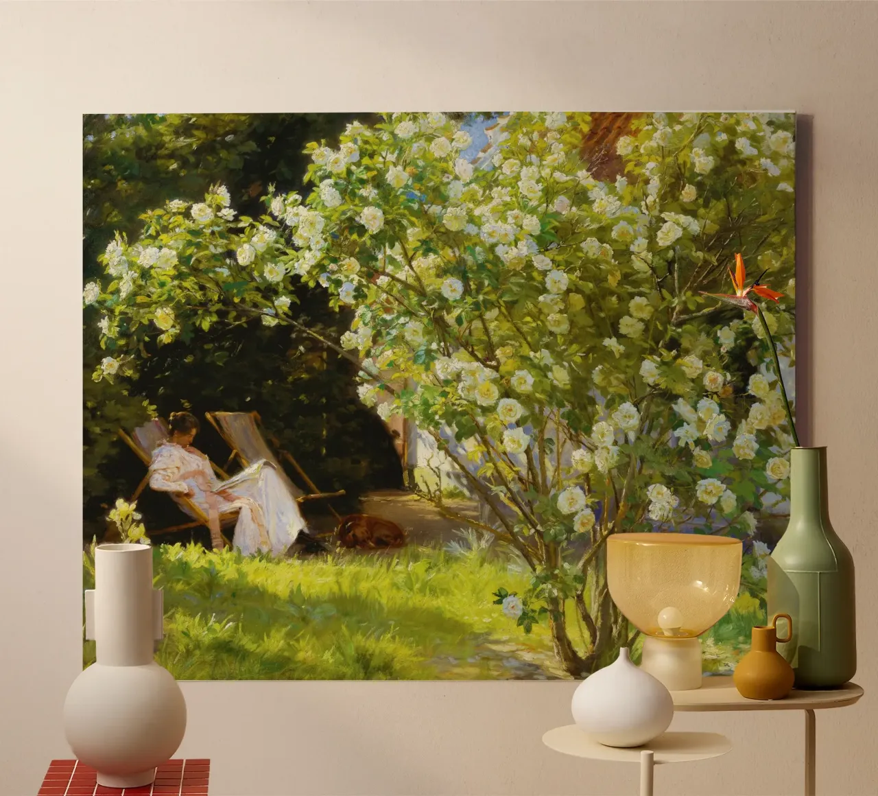 Marie Krøyer Seated in the Deckchair in the Garden canvas with Floater frame by Venus Art