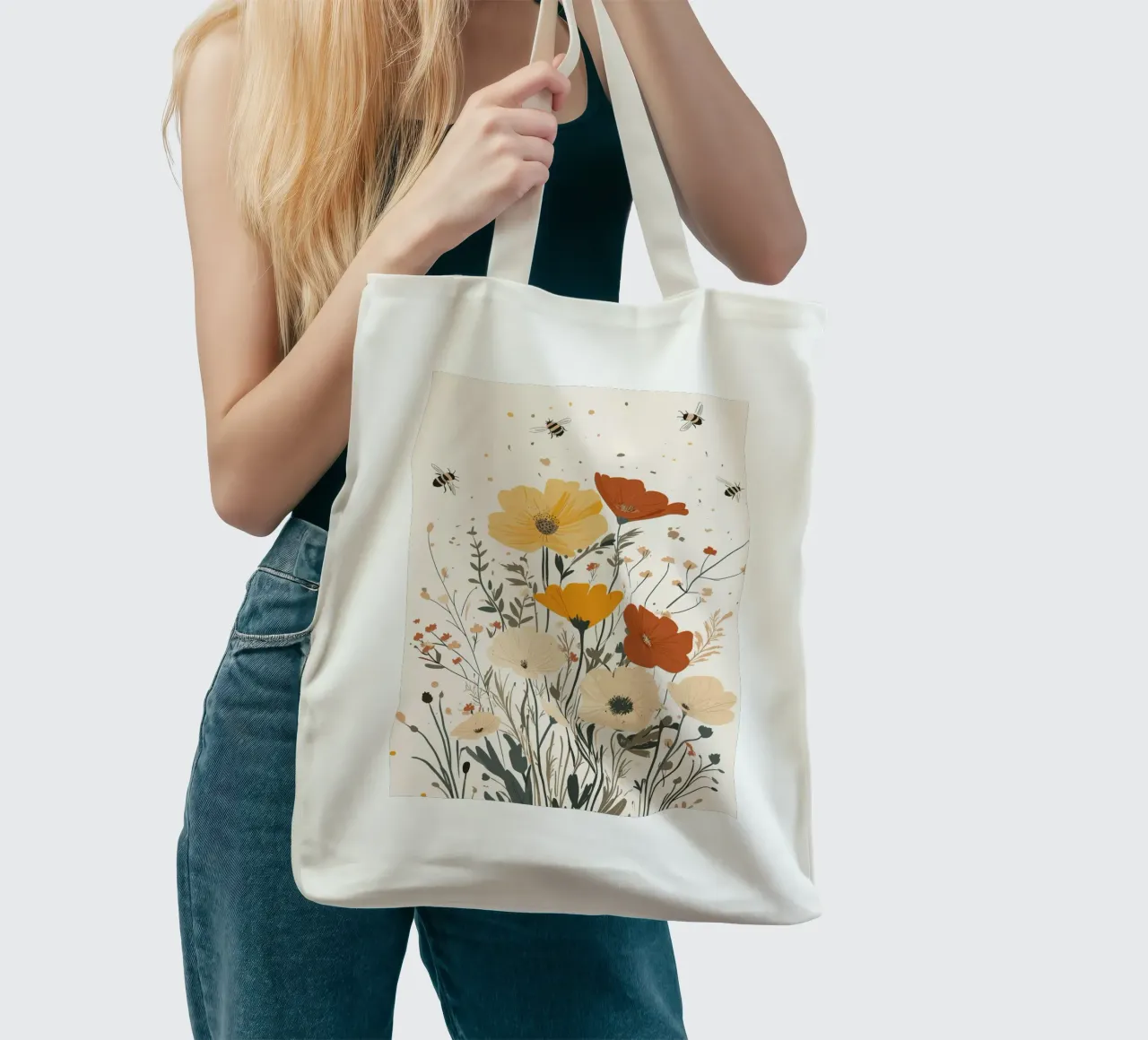 Fiori selvatici e api estive borsa in juta da pixelbull - medieval art and more