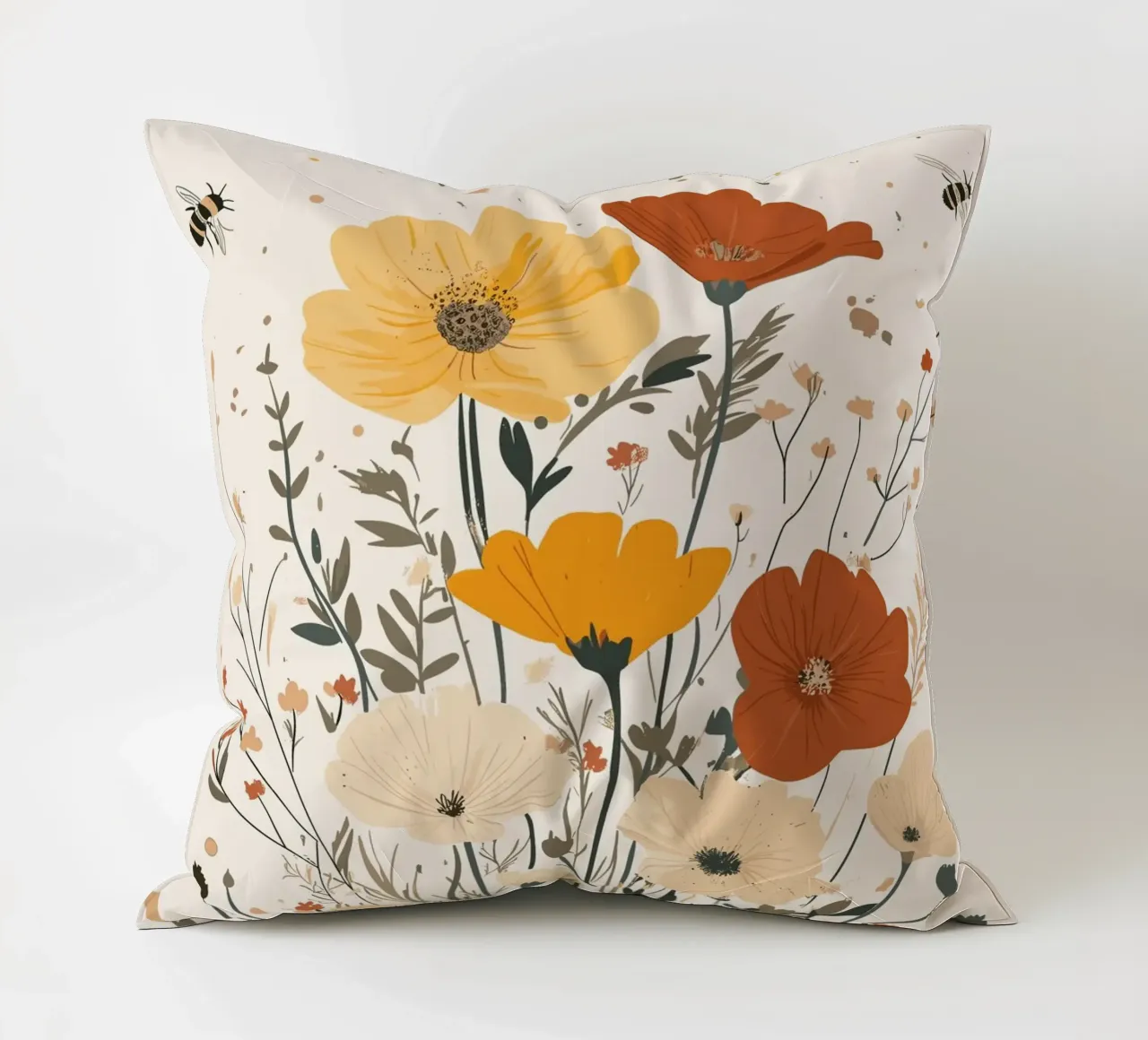 Fiori selvatici e api estive cuscino da pixelbull - medieval art and more