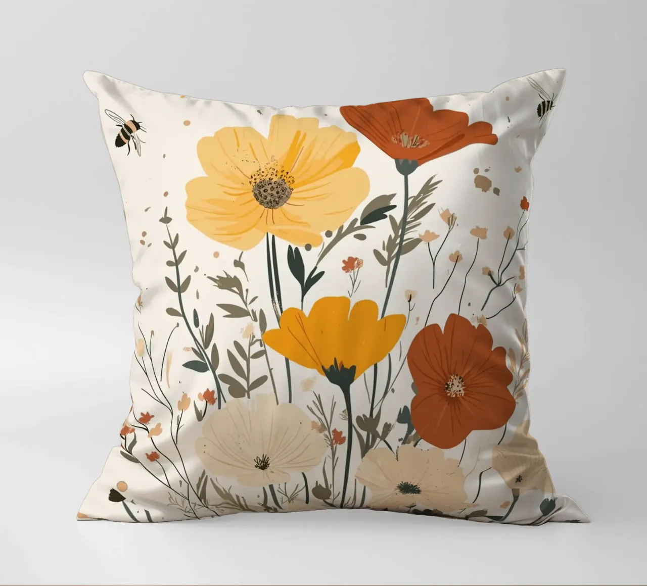 Fiori selvatici e api estive cuscino da pixelbull - medieval art and more