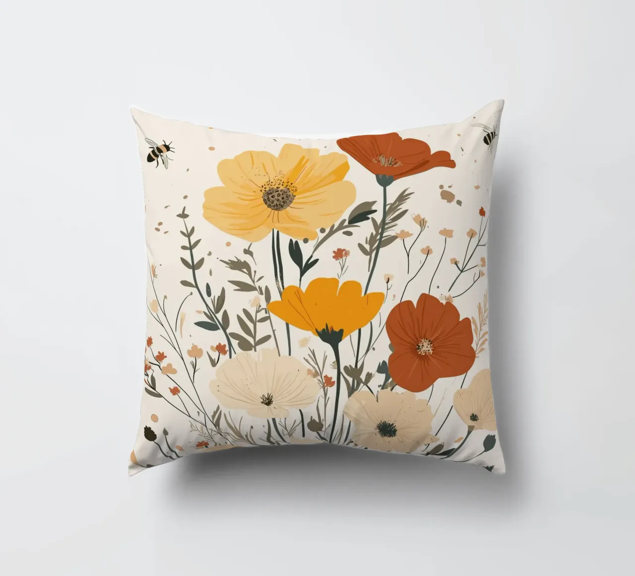 Fiori selvatici e api estive cuscino da pixelbull - medieval art and more