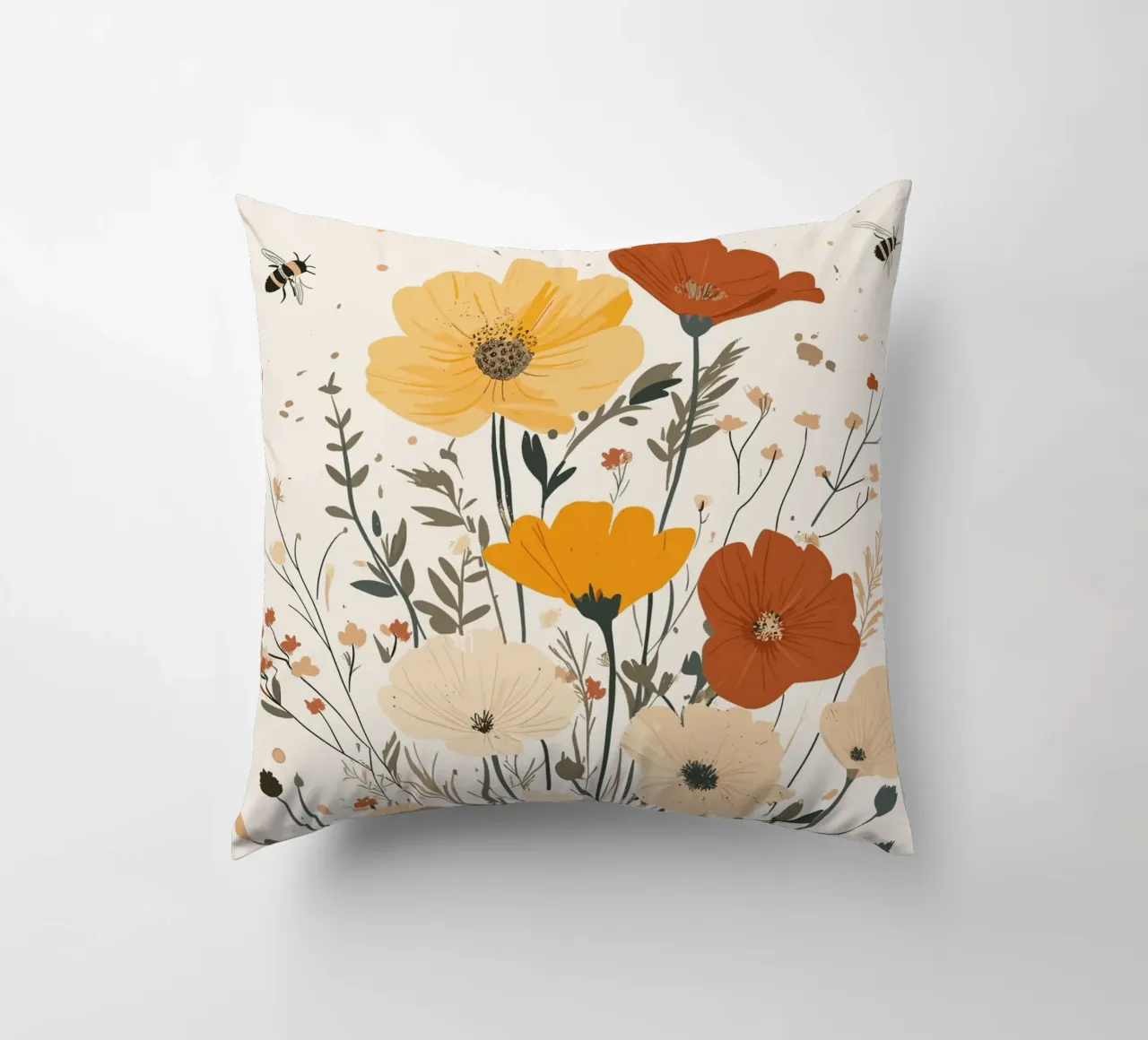 Fiori selvatici e api estive cuscino da pixelbull - medieval art and more