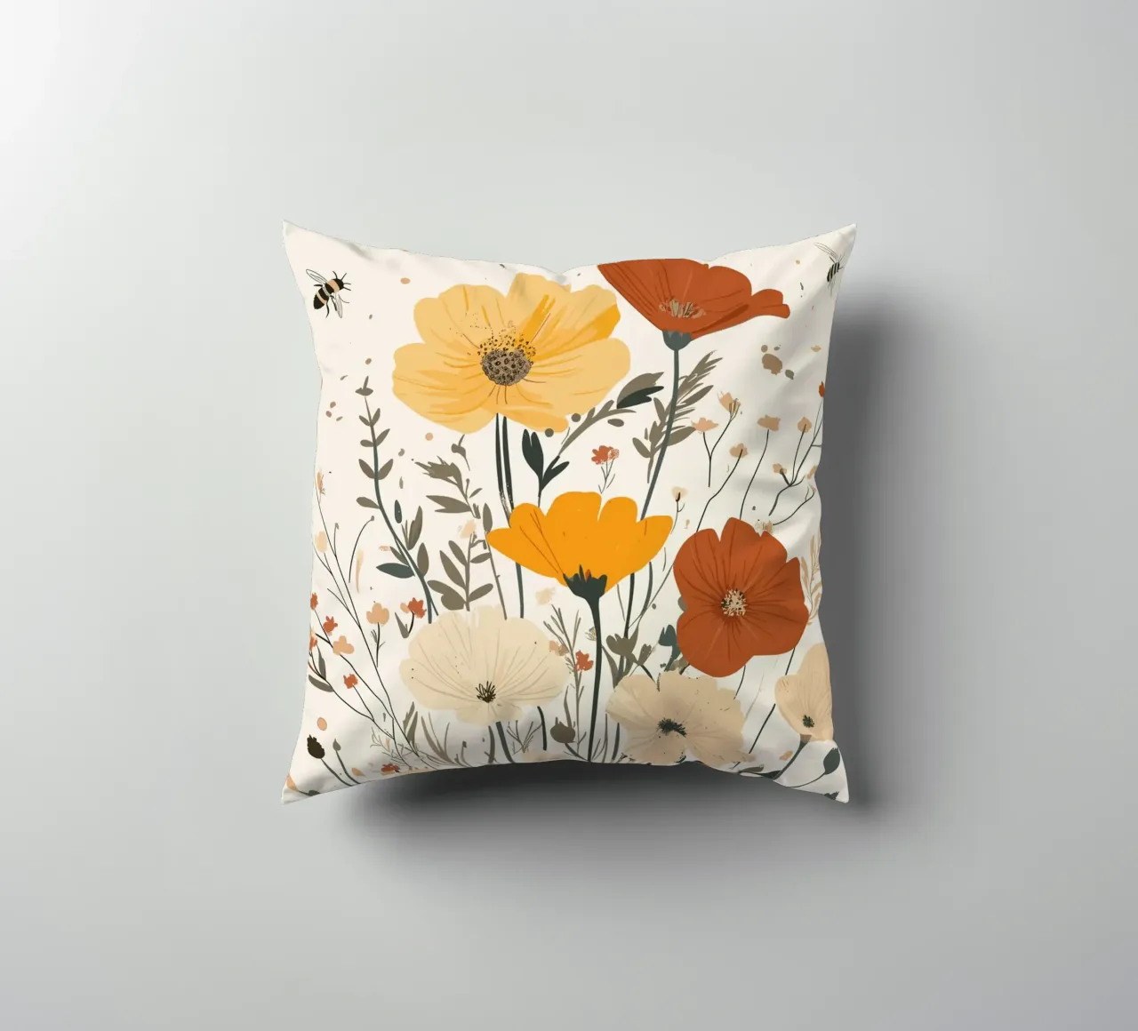 Fiori selvatici e api estive cuscino da pixelbull - medieval art and more