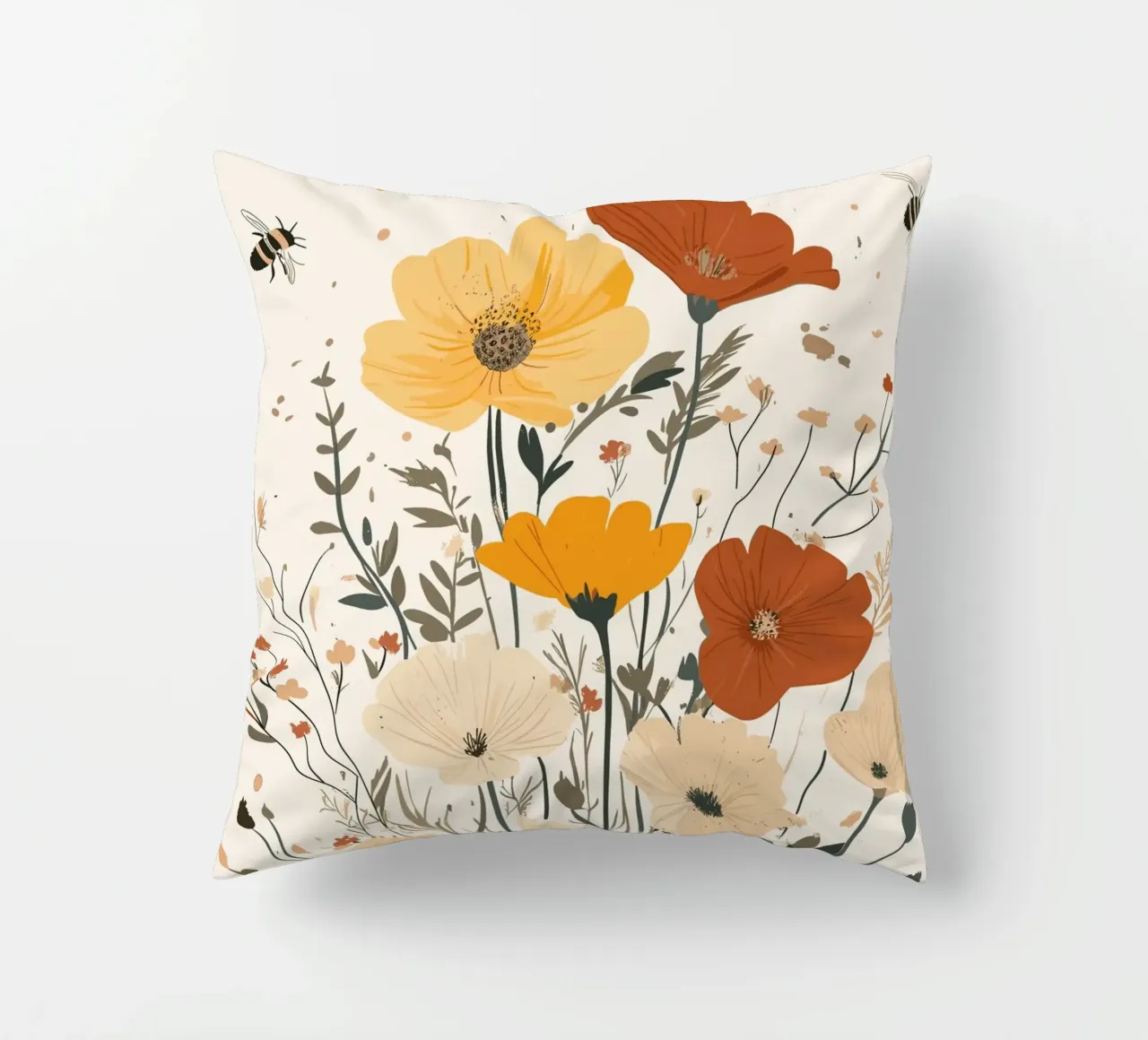 Fiori selvatici e api estive cuscino da pixelbull - medieval art and more