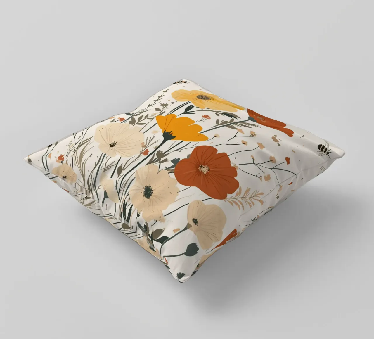 Fiori selvatici e api estive cuscino da pixelbull - medieval art and more