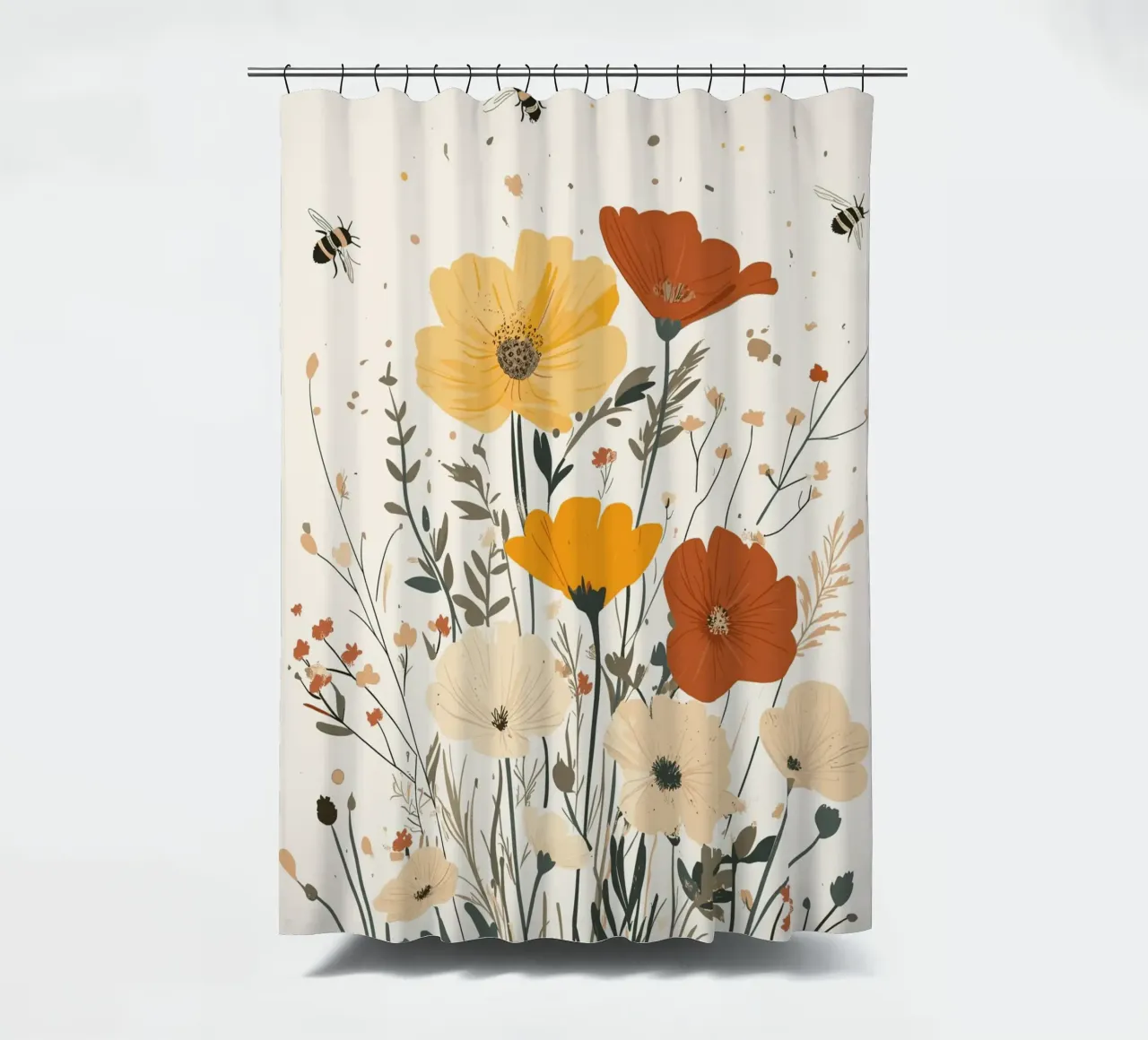 Fiori selvatici e api estive tenda da doccia da pixelbull - medieval art and more