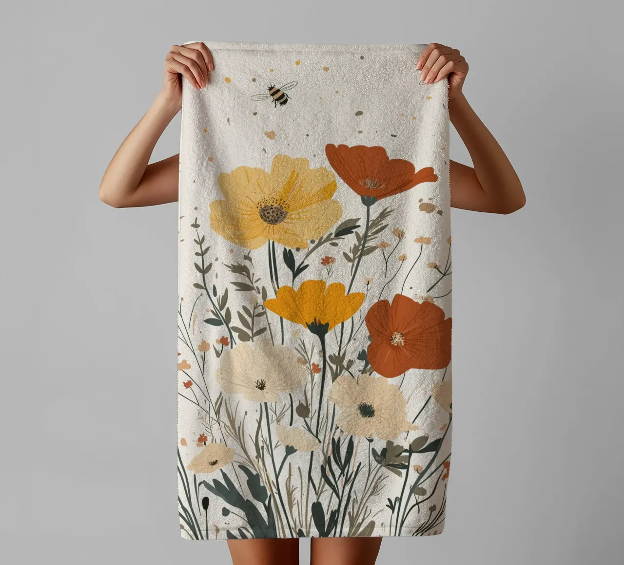 Fiori selvatici e api estive asciugamano da bagno da pixelbull - medieval art and more