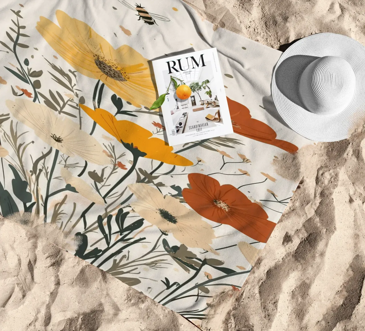 Fiori selvatici e api estive telo mare da pixelbull - medieval art and more