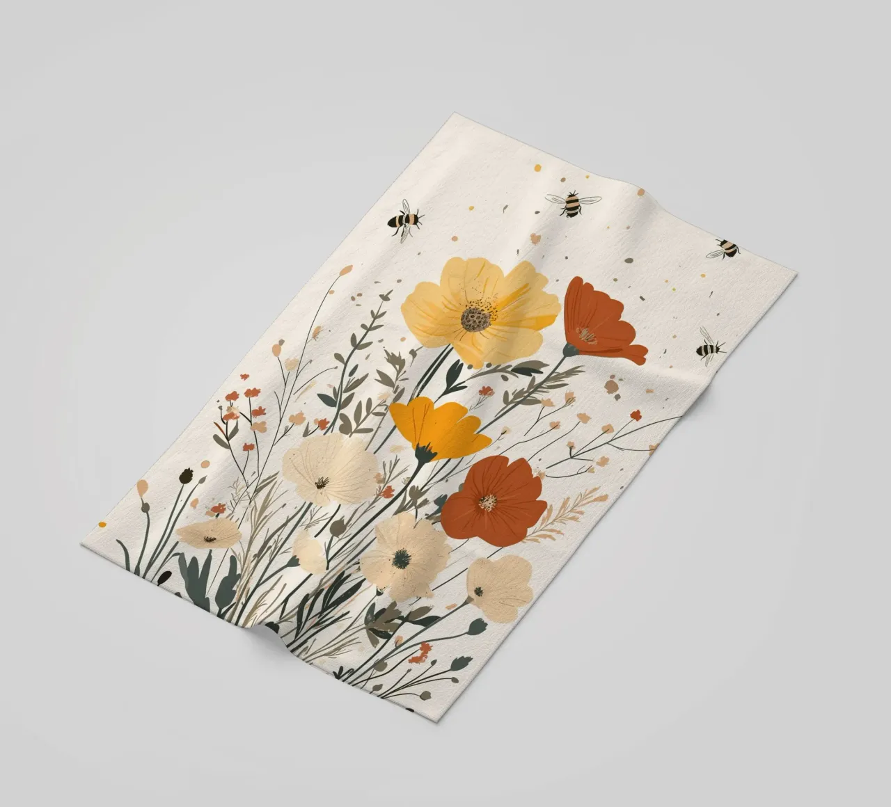 Fiori selvatici e api estive telo mare da pixelbull - medieval art and more