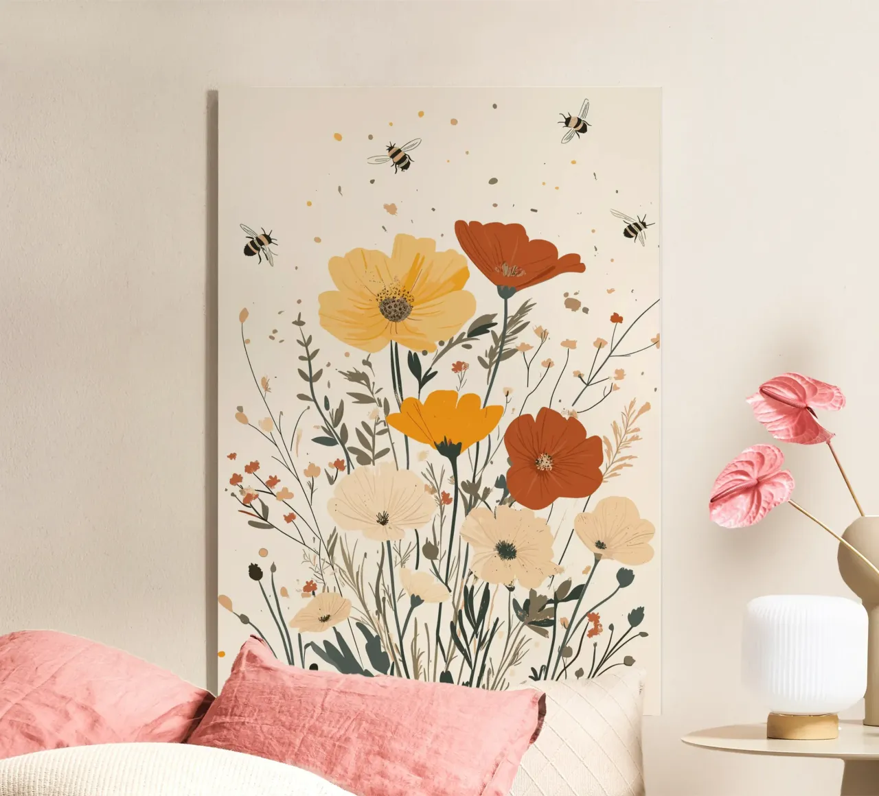 Wilde bloemen en zomerbijen acryl van pixelbull - medieval art and more