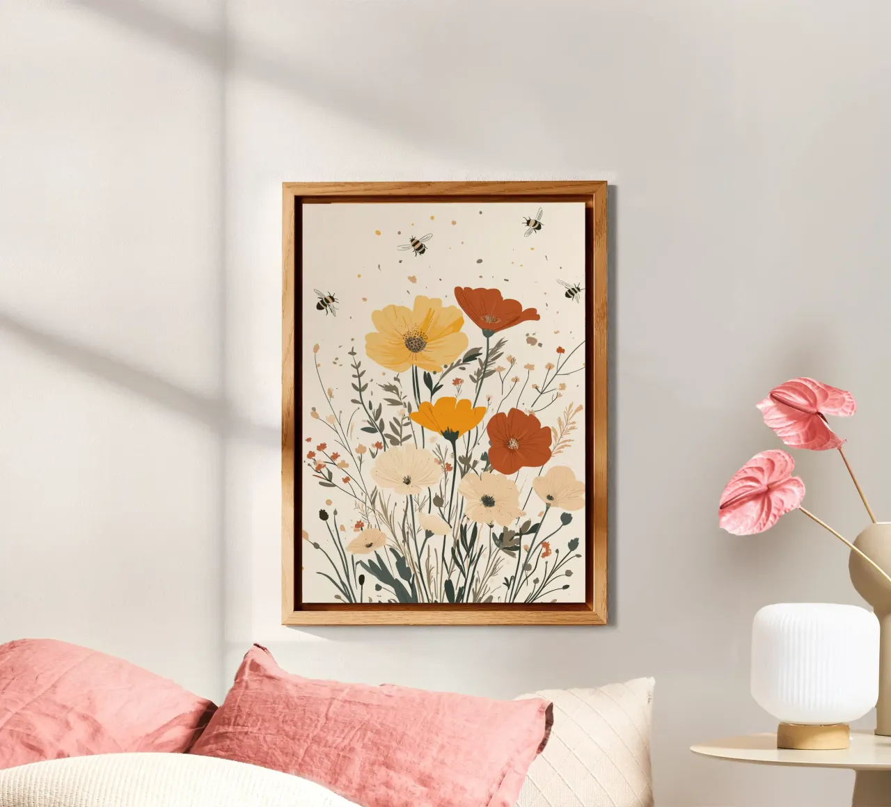 Fiori selvatici e api estive alluminio dibond da pixelbull - medieval art and more