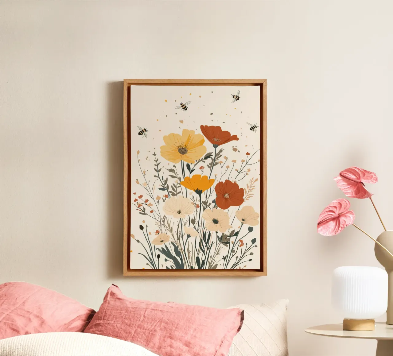 Fiori selvatici e api estive tela con Cornice a cassetta da pixelbull - medieval art and more
