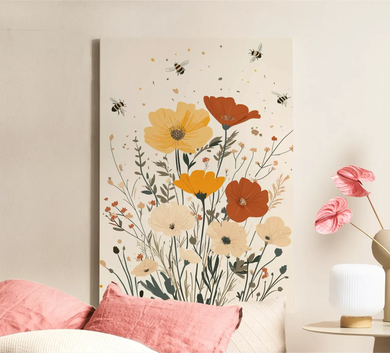 Fiori selvatici e api estive tela con Cornice a cassetta da pixelbull - medieval art and more