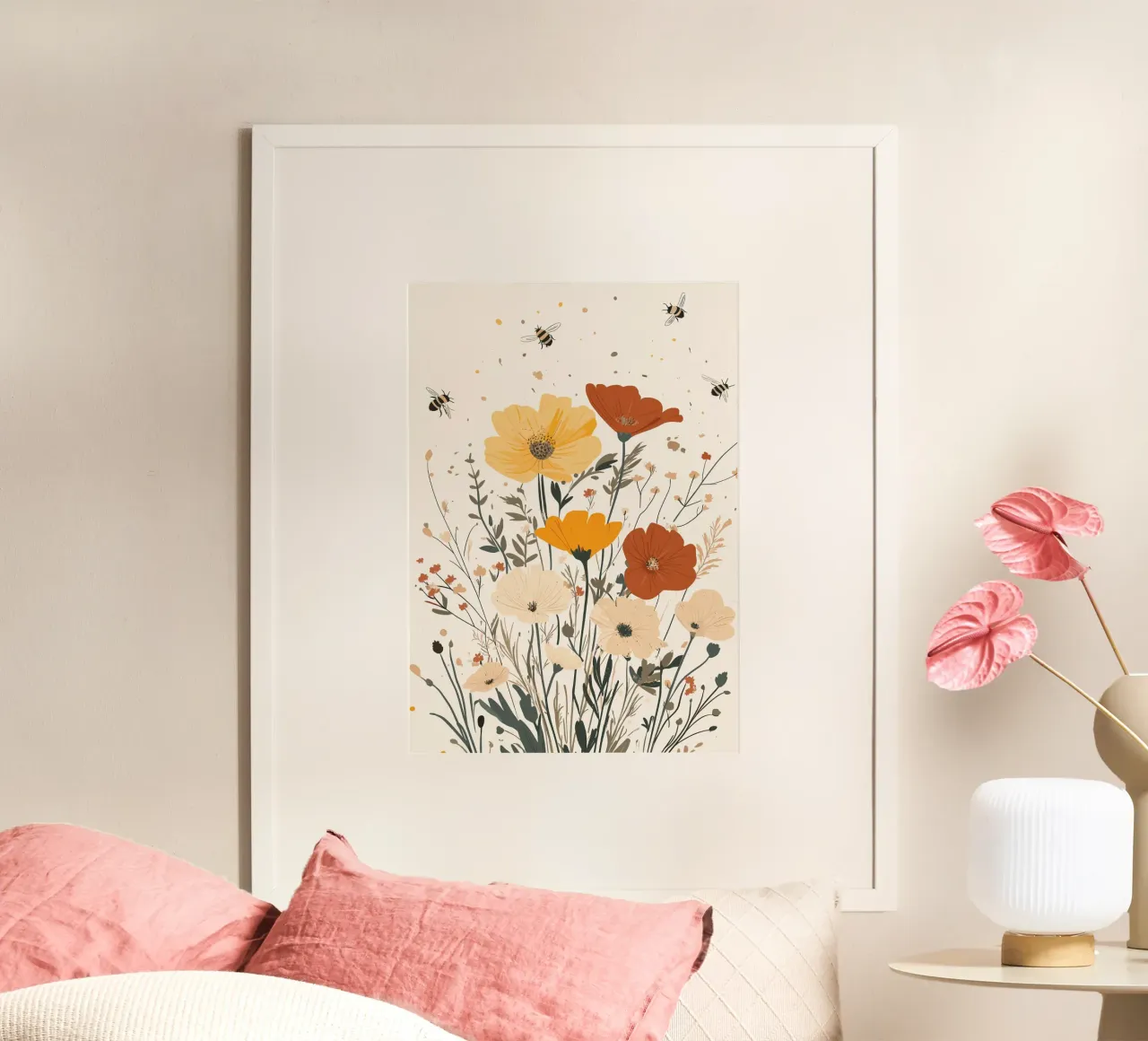 Fiori selvatici e api estive poster con telaio in plastica da pixelbull - medieval art and more