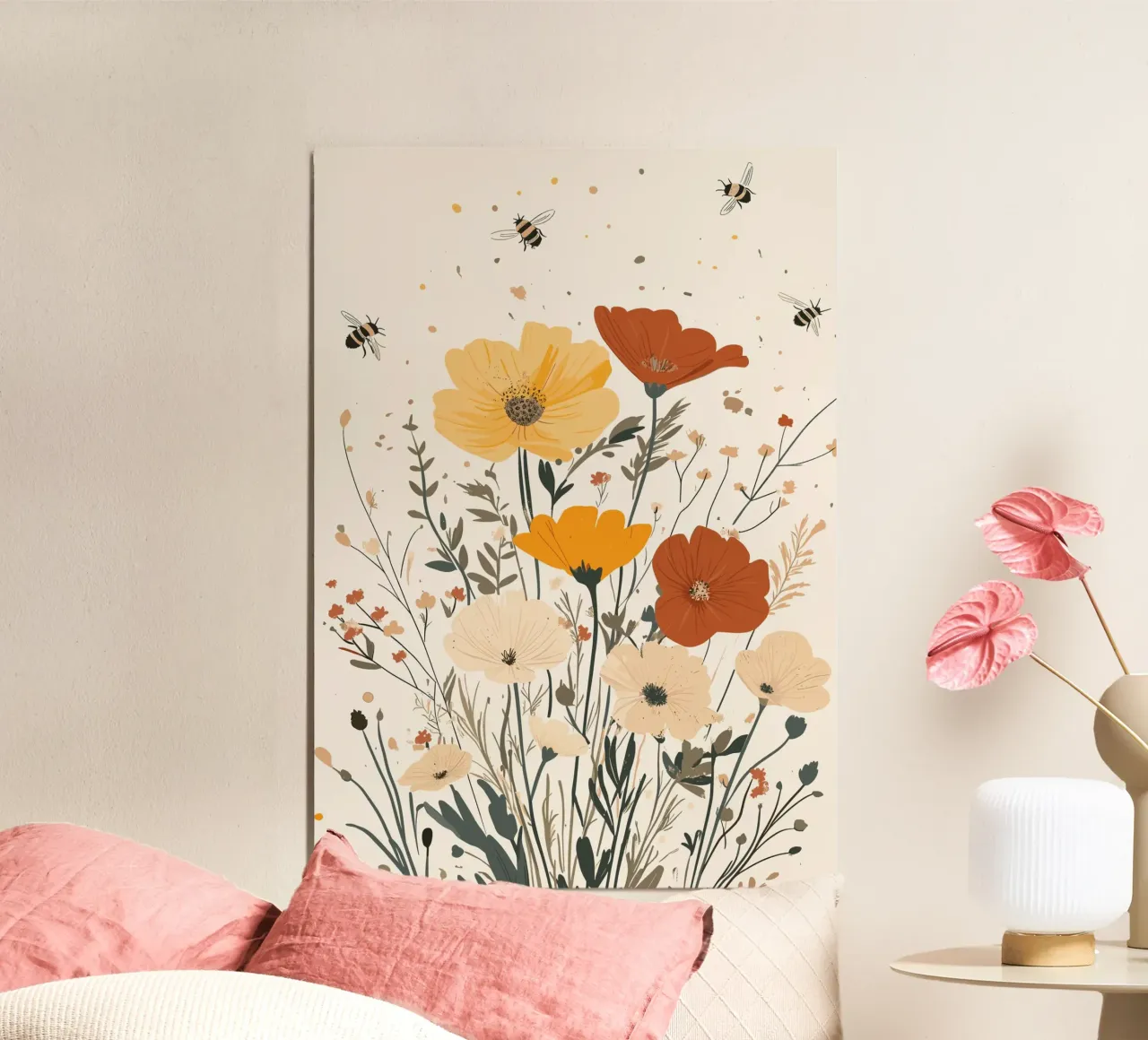 Fiori selvatici e api estive poster con telaio in plastica da pixelbull - medieval art and more