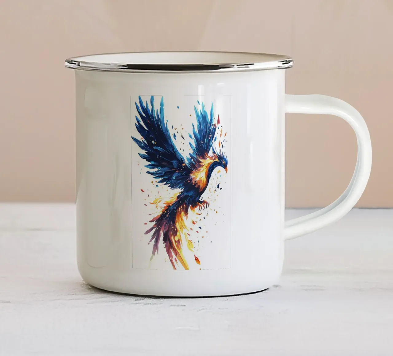 L'ascesa della fenice ardente tazza in smalto da pixelbull - medieval art and more