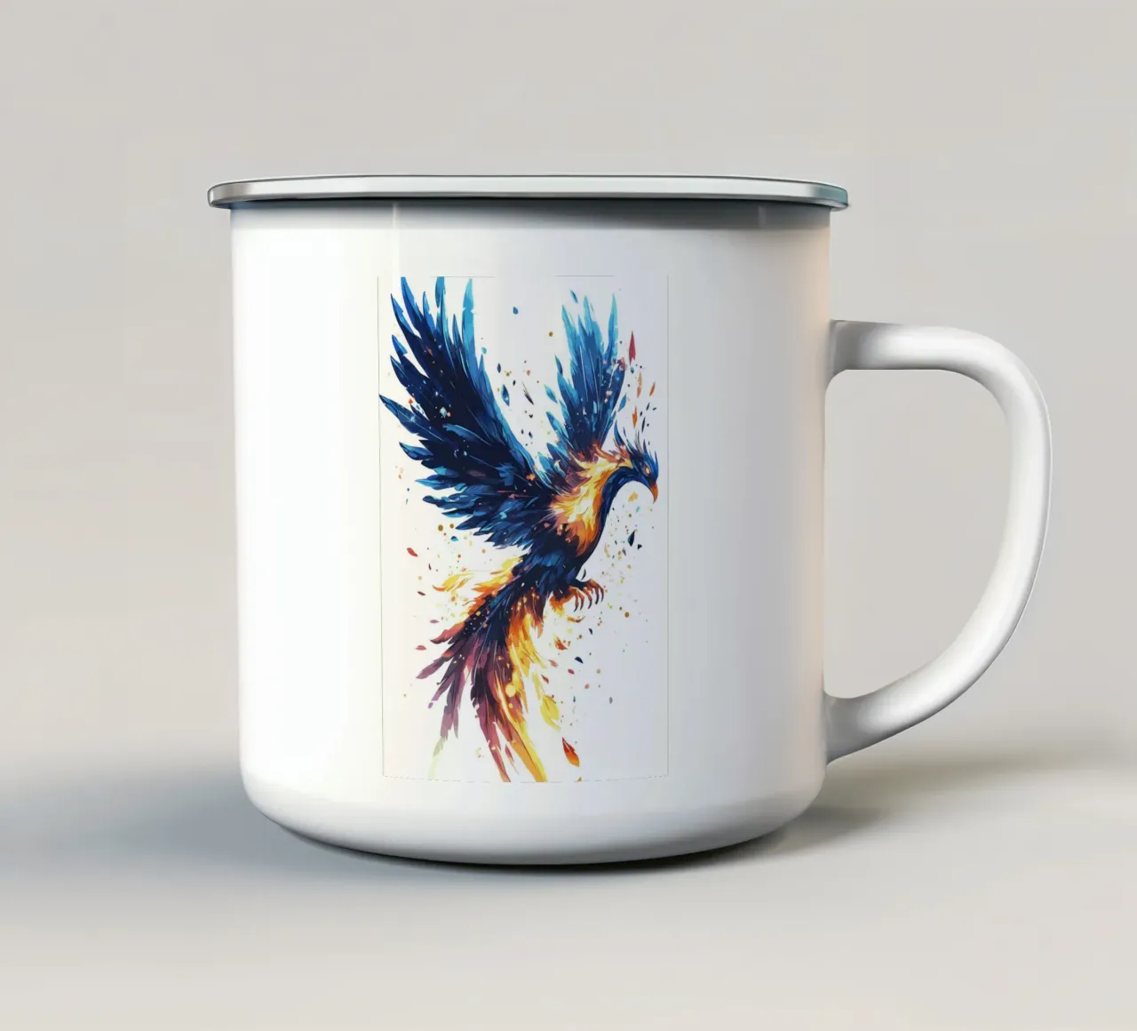 L'ascesa della fenice ardente tazza in smalto da pixelbull - medieval art and more