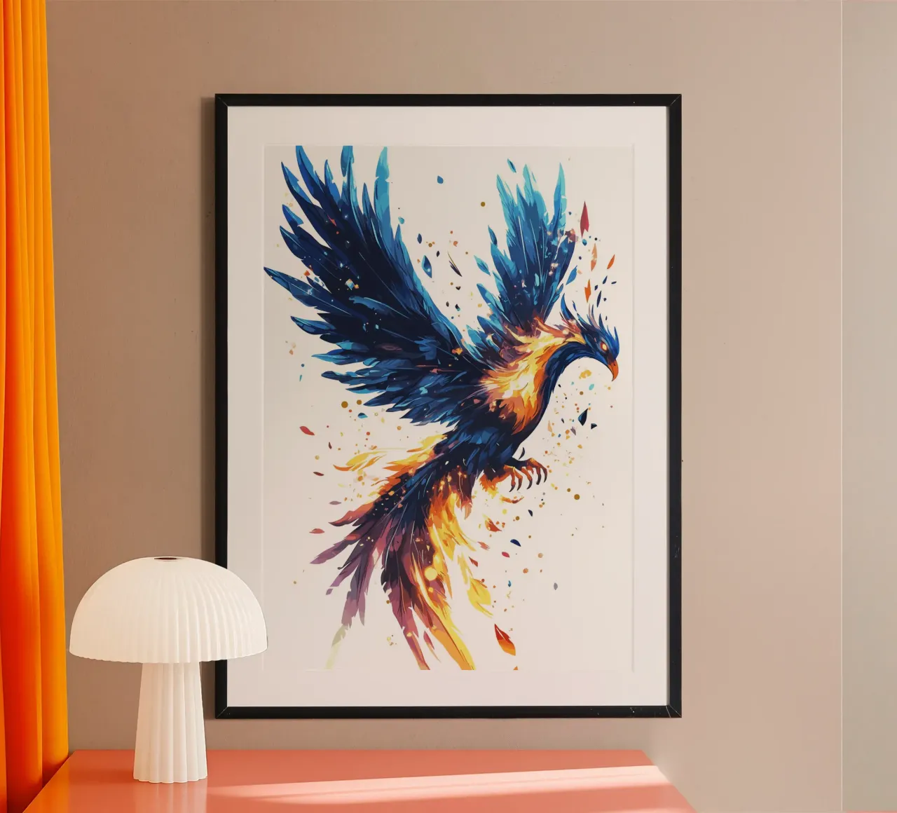 L'ascesa della fenice ardente poster con telaio in legno da pixelbull - medieval art and more