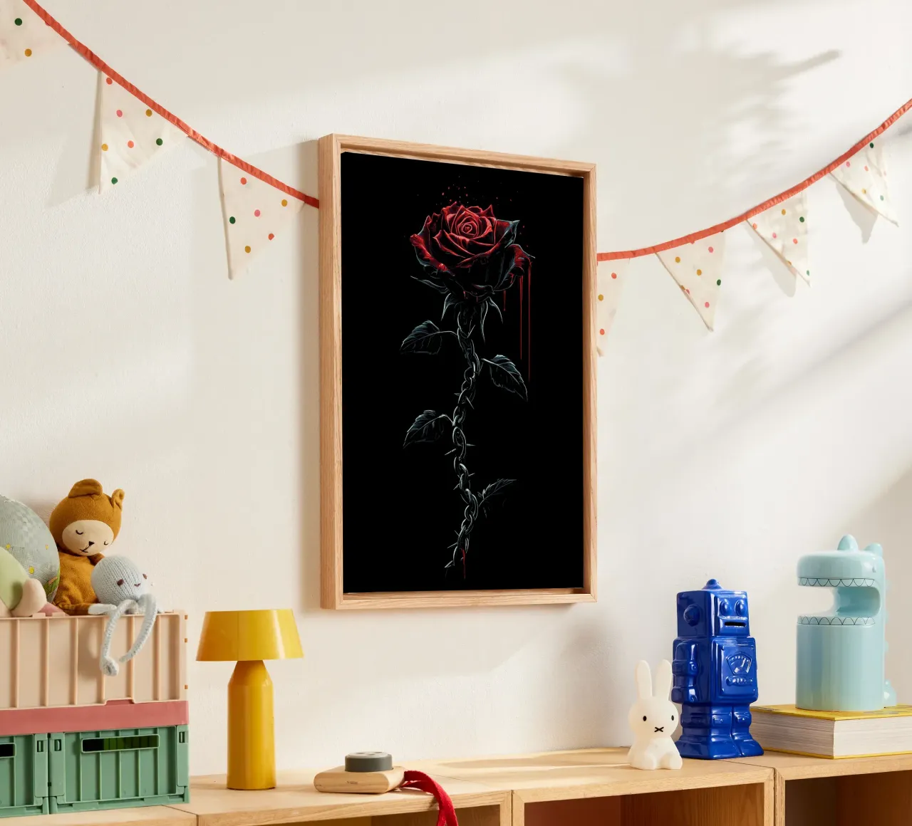 Collana di rose rosso sangue con spine tela con Cornice a cassetta da pixelbull - medieval art and more