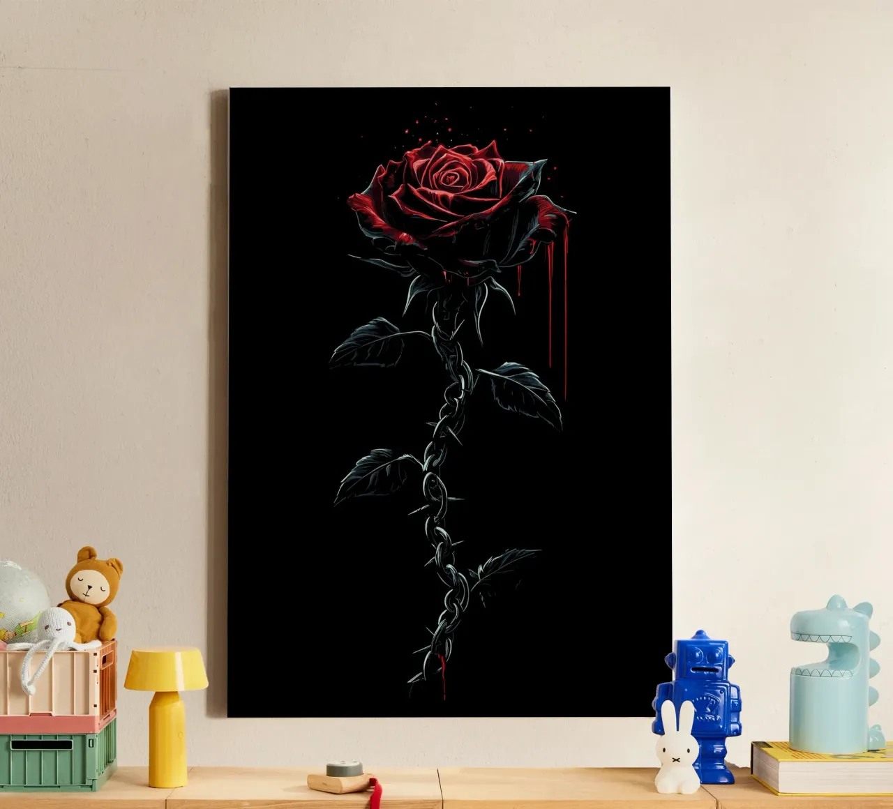 Collana di rose rosso sangue con spine tela con Cornice a cassetta da pixelbull - medieval art and more