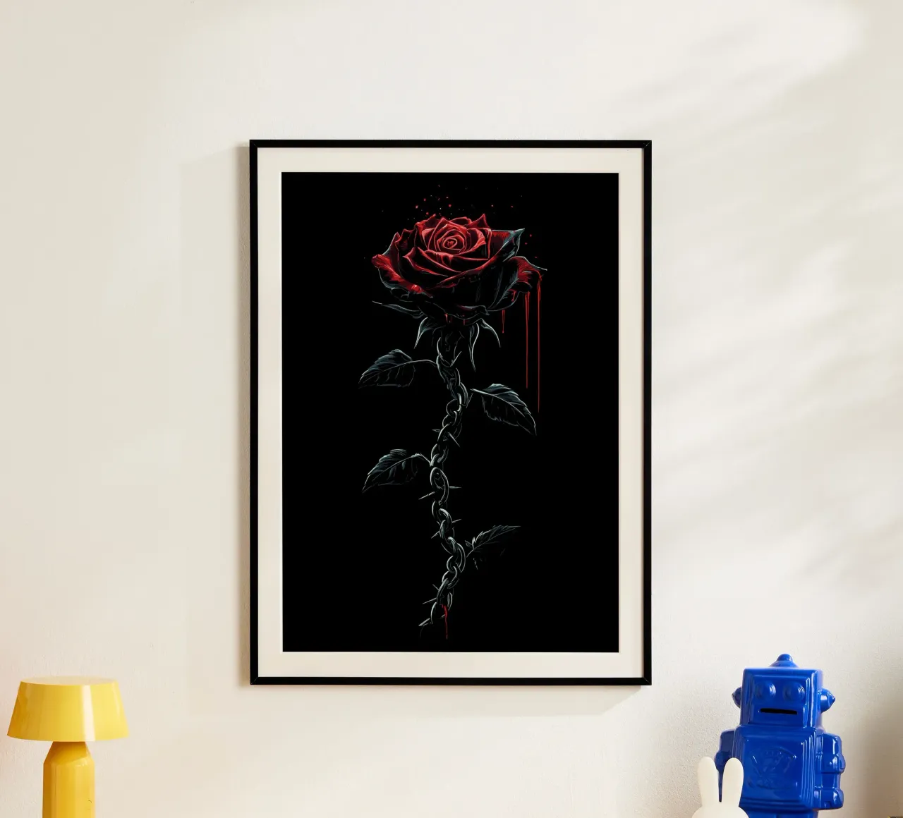 Collana di rose rosso sangue con spine poster con telaio in alluminio da pixelbull - medieval art and more