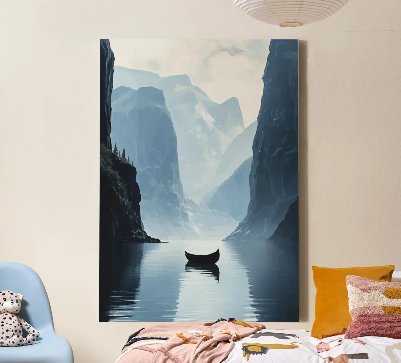 Rustige boot in de fjord canvas met Baklijst van pixelbull - medieval art and more