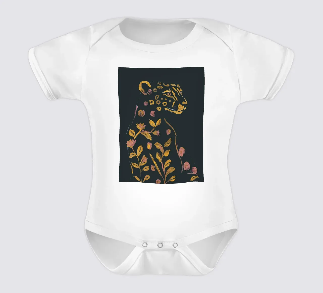 Ghepardo floreale body neonato maniche corte da ThingDesign